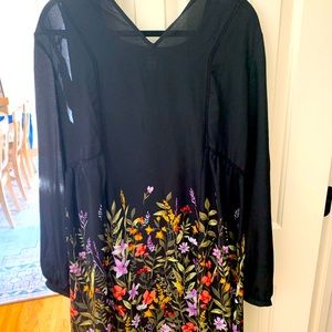 Beautiful long sleeve black dress with flower detail.  Size L tall.